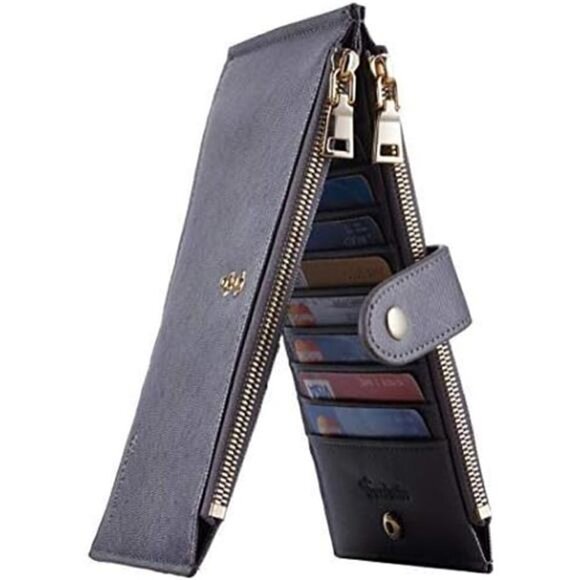 Women's Wallet RFID Blocking Bi fold Multi Card Wallet Zipper Pocket DARK GRAY - Picture 2 of 4